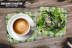Frog, Pets &amp; Animal, Buffalo Plaid Square Coaster PNG Product Image 1