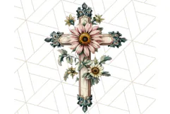 Faith Cross PNG with Flowers, Watercolor Religious Art Print Product Image 3