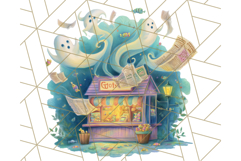 Pastel Halloween Town PNG Clipart, Spooky Shops &amp; Homes Png Product Image 3