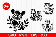 Cute Zebra Cartoon Floral Safari Animal SVG PNG Product Image 1