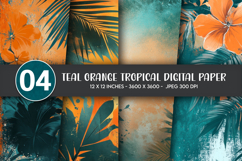 Teal Orange Tropical Digital Paper Product Image 1