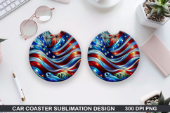 Flags Car Coaster Sublimation| 4th Of July Coaster PNG Product Image 1