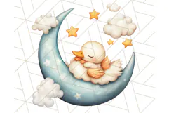 Sleeping Baby Animals PNG, Moon and Stars Nursery Clipart Product Image 5
