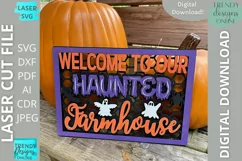 Welcome to our haunted Farmhouse sign Glowforge laser svg Product Image 2