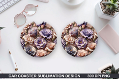 Flowers Car Coaster Sublimation| Summer Flowers Coaster PNG Product Image 1