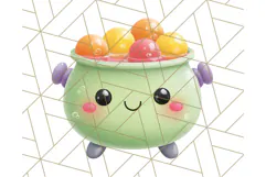 Kawaii Halloween Clipart Cute Kids and Candy Elements Png Product Image 3