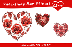 Valentine’s Day Rose Heart Clipart PNG Set Product Image 1