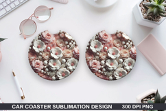 Flowers Car Coaster Sublimation| Flowers Coaster PNG Design Product Image 1