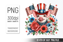 4th of July Pig Clipart, Animal illustration for crafts Product Image 1