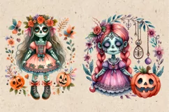 Watercolor Halloween Zombie Doll. PNG sublimation Product Image 2