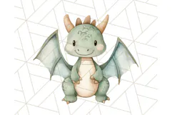 Watercolor Baby Dragon Clipart, Cute Nursery Fantasy PNG Product Image 5