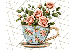 Vintage Floral Teacup Clipart PNG, Blooming Teacups Clip Art Product Image 3