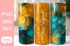 Teal and gold tumbler wrap sublimation PNG, Alcohol ink PNG Product Image 2