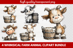 4 Whimsical Farm Animal Clipart | Cute Farm Animals PNG Set Product Image 1