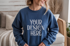 Gildan 18000 Navy Crewneck Sweatshirt Mockups,G180 Product Image 1