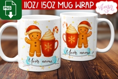 Cute Christmas mug wrap PNG, Gingerbread cookie mug template Product Image 3
