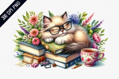 Books And Sleeping Cat Sublimation - Clipart PNG Design Product Image 1