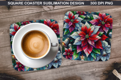 Poinsettias Coaster Sublimation, Christmas Coaster PNG Product Image 1