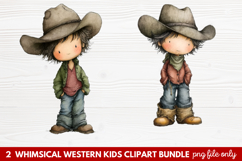 2 Whimsical Western Kids Clipart | Cute Cowboy &amp; Cowgirl PNG Product Image 1