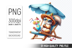 Summer Animals Clipart PNG Bundle, Watercolor Animals PNG Product Image 10