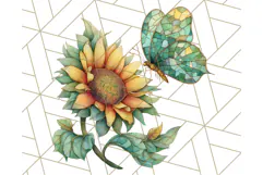 Stained Glass Butterfly and Sunflower PNG Clipart Product Image 3