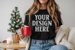 Bella Canvas 3001 Black Christmas Shirt Mockup, Trandy Mocku Product Image 1