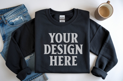 Black Gildan 18000 Folded Flat Lay Mockups Product Image 1