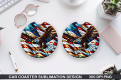 Eagle Flag Car Coaster Sublimation| 4th Of July Coaster PNG Product Image 1