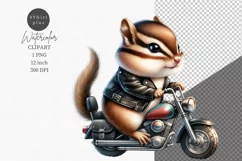 Chipmunk biker, Fantasy clipart, Watercolor clipart, Biker Product Image 1