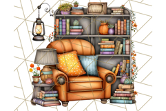 Autumn Library Clipart PNG, Cozy Fall Book Art Product Image 3