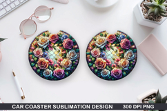 Roses Car Coaster Sublimation| Christmas Coaster PNG Design Product Image 1