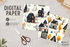 Haunted House Halloween Digital Paper Cute Ghost Product Image 1