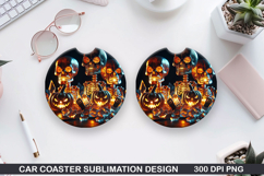 Skull Car coaster sublimation, Halloween Coaster PNG Product Image 1