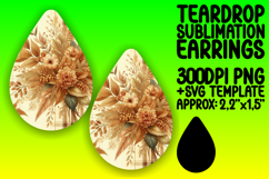 Elegant Teardrop Sublimation Template for Earrings , Autumn Product Image 1