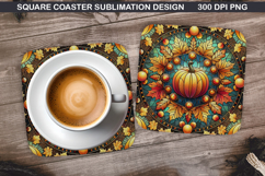 Pumpkin Coaster Sublimation, Halloween Coaster PNG Design Product Image 1