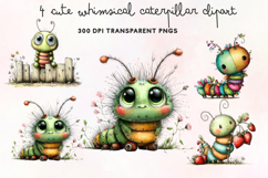 Cute Whimsical Caterpillar Clipart PNG Product Image 1