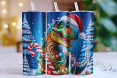 Merry Dinosaur Tumbler Wrap | Christmas Wrap Product Image 1
