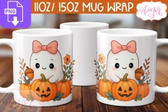 Cute Halloween mug wrap PNG, Cute ghost and pumpkins png Product Image 2