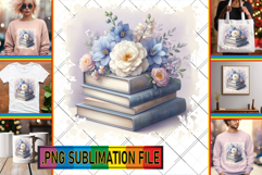 Elegant TSHIRT Gift Ideas PNG, Book and flower Product Image 1