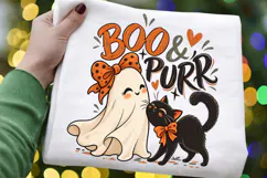 Boo and Purr Halloween PNG, Cute Ghost and Black Cat Pumpkin Product Image 1