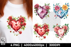 Crystal Heart Roses Clipart Sublimation PNG Product Image 1