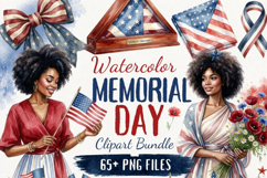 Watercolor Memorial Day Clipart Bundle | Patriotic PNG Product Image 1
