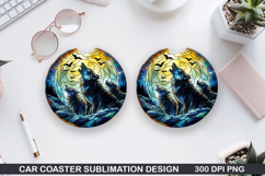 Foxes Wolves Car Coaster Sublimation| Foxes Coaster PNG Product Image 1