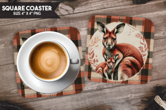 Kangaroo, Animal coaster, Buffalo Plaid Square Coaster PNG Product Image 1