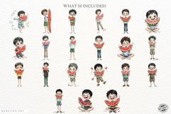 Whimsical Summer Boy &amp; Watermelon Clipart Product Image 4
