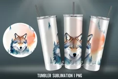 Watercolor Wolf Winter Tumbler Sublimation Design Product Image 3