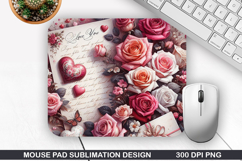Rose Flower Mouse Pad, Valentine Mouse Pad PNG Design Product Image 1