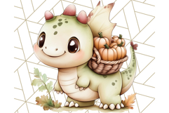 Fall Dinosaur PNG Clipart with Autumn Elements, Cute Dino Product Image 3