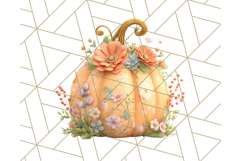 Pumpkin Clipart with Fall Flowers PNG Autumn Illustration Product Image 3