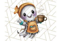 Ghost Café PNG Clipart, Cute Ghost Baristas Halloween Treats Product Image 3